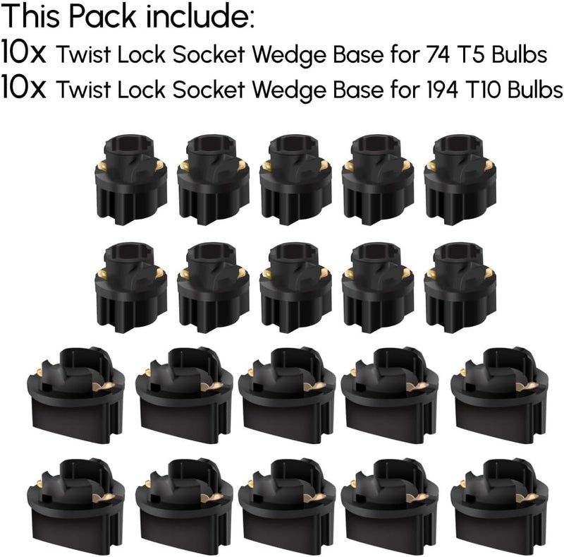Siweex 74 T5 and 194 T10 LED Bulbs Twist Lock Socket Wedge Base for Car Dashboard Instrument Panel Gauge Cluster Bulb Replacement - Image 4